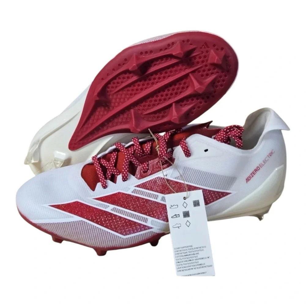 Adizero Electric+ II Men Size 11 Football Cleats White Red IE6288 Speed TPU Heel